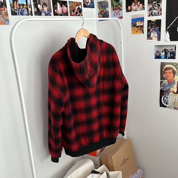 Fleece-lined Hooded flannel quarter zip - Picture 2 of 3